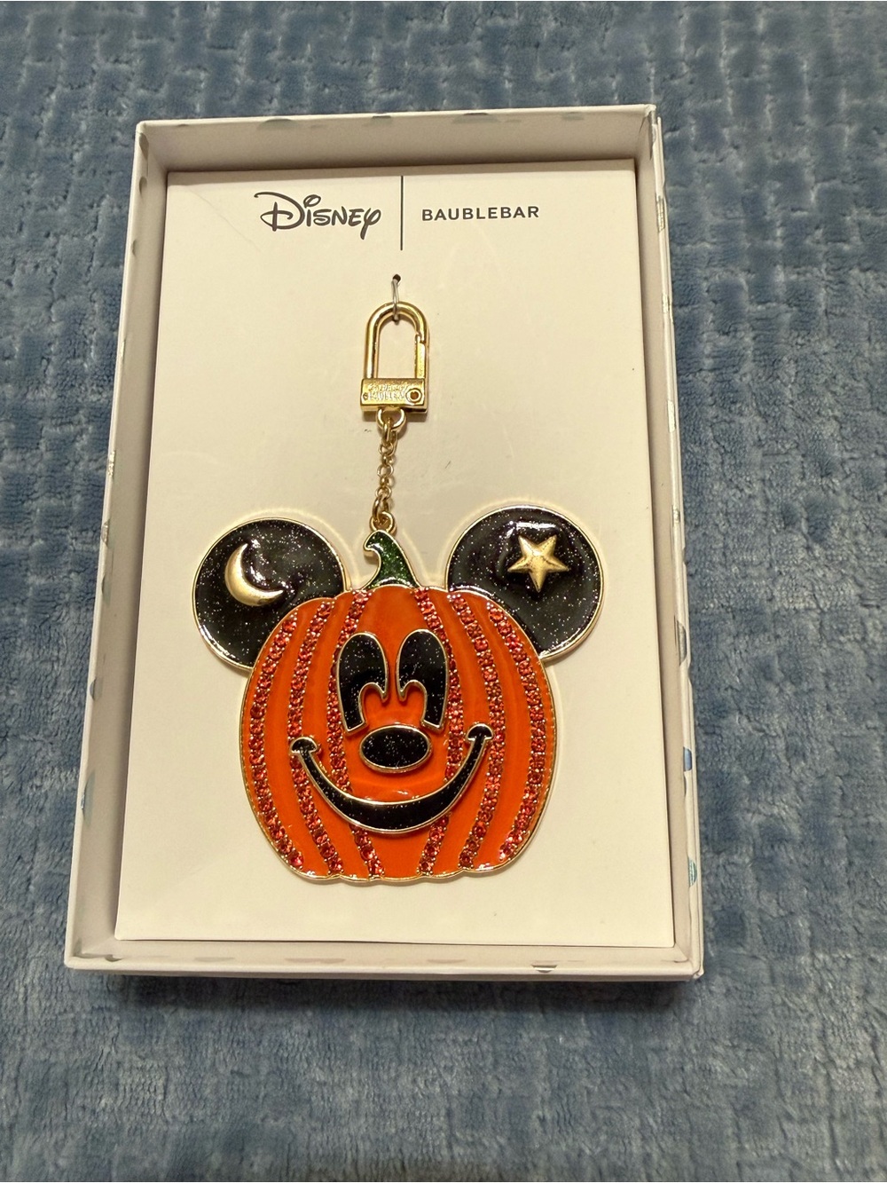 BaubleBar Orange & Black Mickey Pumpkin Keychain with Gold Hardware